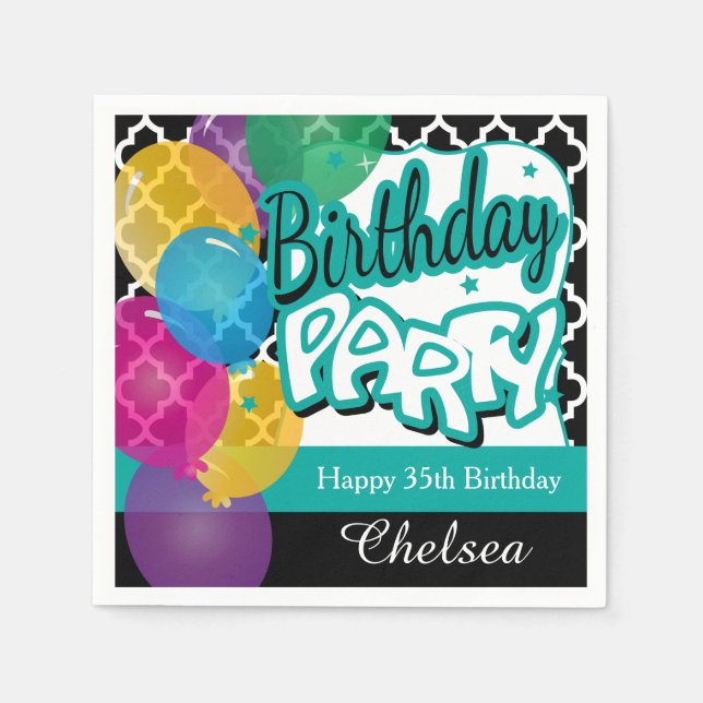 Birthday Party with Balloons in Teal Napkin (Front)