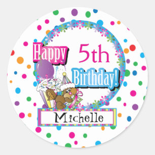 Birthday Party with Cute Cartoon Squirrel Classic Round Sticker