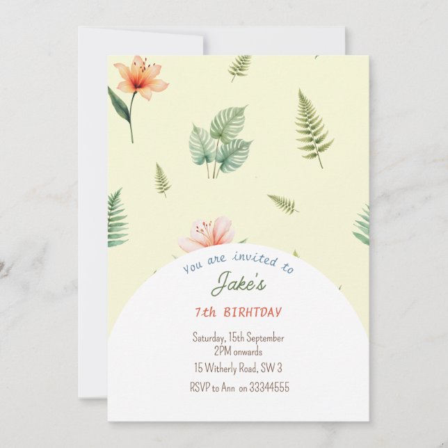 Birthday party with cute dinosaurs invitation (Front)