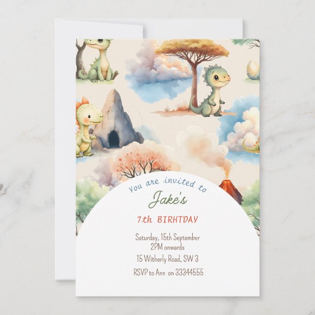 Birthday party with cute dinosaurs invitation (Front)