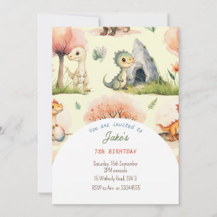 Birthday party with cute dinosaurs invitation