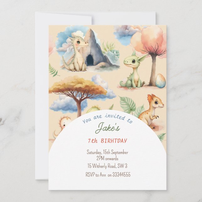 Birthday party with cute dinosaurs invitation (Front)