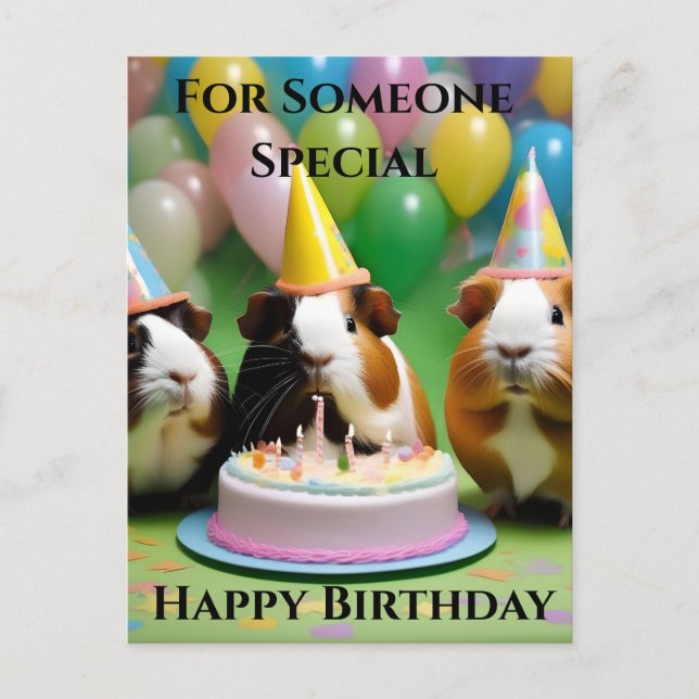 Birthday Party With Party Guinea Pigs, Birthday Postcard (Front)