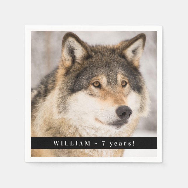 Birthday party wolf boy photo animal napkin (Front)