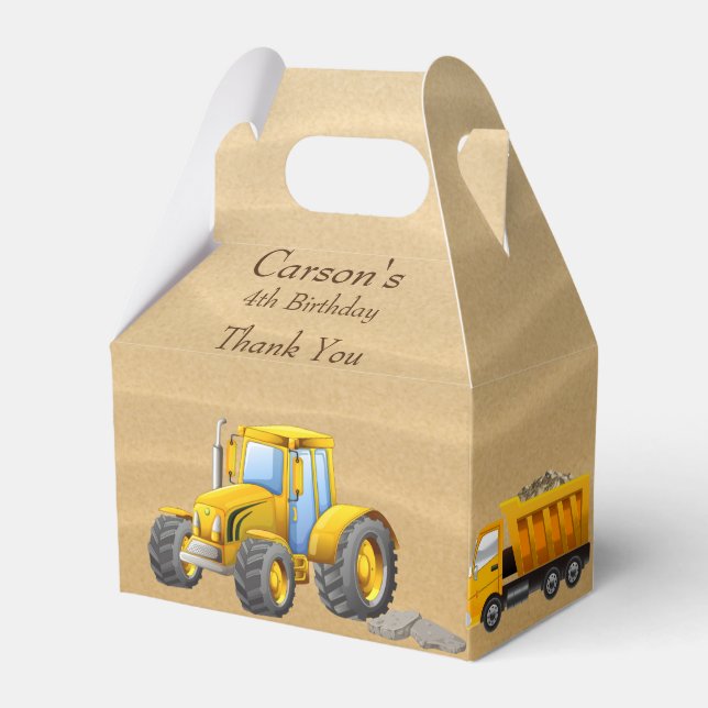 Birthday Party, Yellow Construction Trucks Favour Box (Front Side)