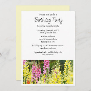 Birthday Party Yellow Pink Flower Invitation