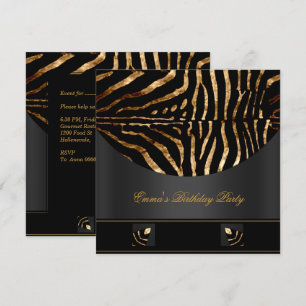 Birthday Party Zebra Black Gold Africa Wild 2 Invitation