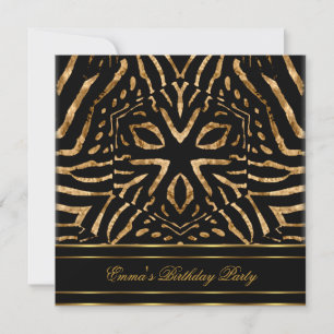 Birthday Party Zebra Black Gold Africa Wild Invitation