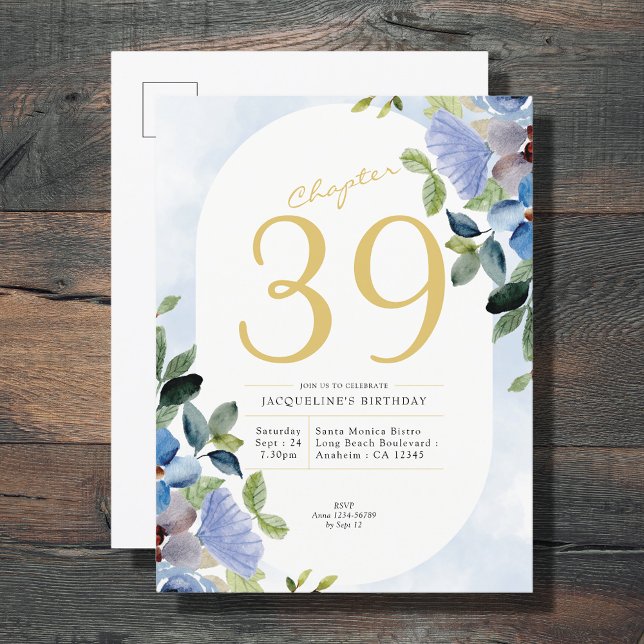 Birthday Pastel Blue Floral Invitation Postcard (Creator Uploaded)