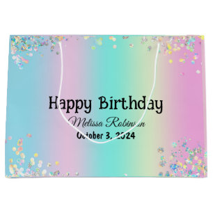 Birthday Pastel Holographic Pink Purple Glitter  Large Gift Bag