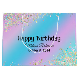 Birthday Pastel Holographic Pink Purple Glitter  Large Gift Bag