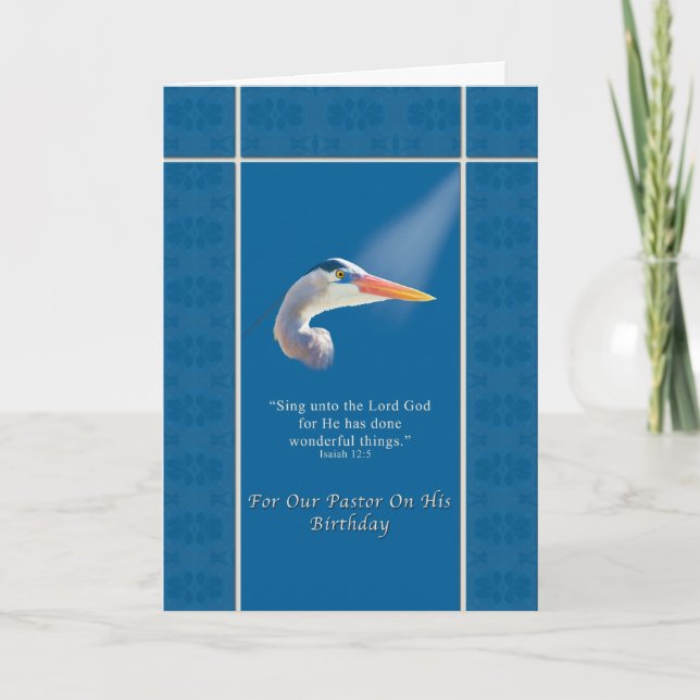Birthday,  Pastor, Religious, Great Blue Heron Card (Front)