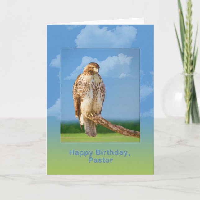 Birthday, Pastor, Rough Legged Hawk Bird Card (Front)