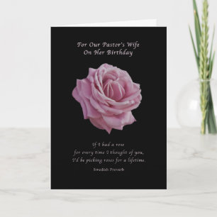 Birthday, Pastor’s Wife, Pink Rose on Black Card