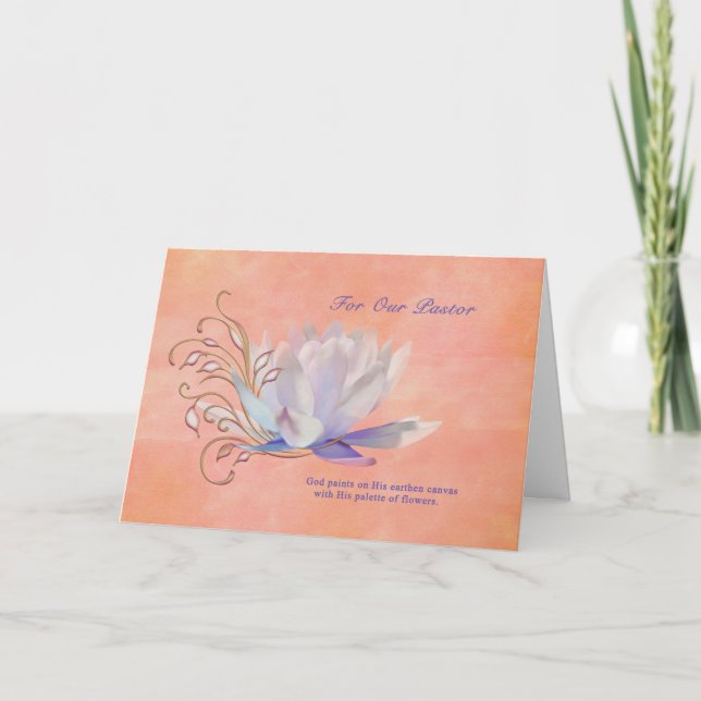 Birthday, Pastor, Water Lily, Religious Card (Front)