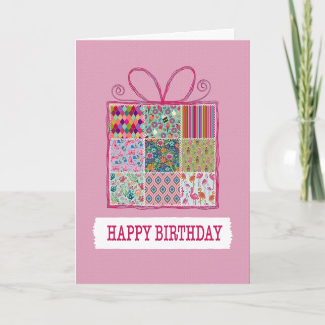 Birthday Patchwork Present Card (Front)