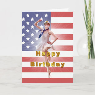 Birthday, Patriotic Ballerina and USA Flag Card