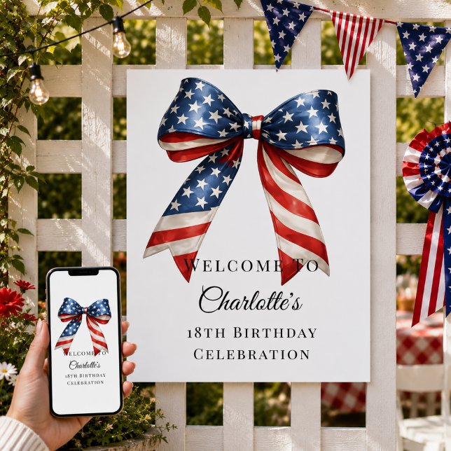 Birthday patriotic red white blue bow welcome poster (Creator Uploaded)