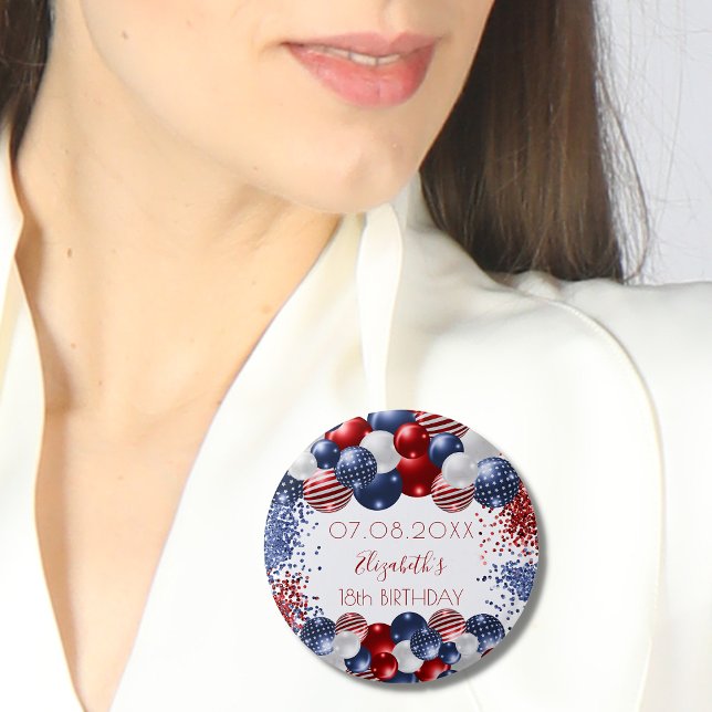Birthday patriotic USA red white blue flag 3 Cm Round Badge (Creator Uploaded)