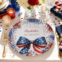 Birthday patriotic USA red white blue flag bow