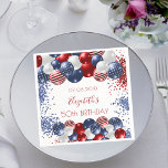 Birthday patriotic USA red white blue flag  Napkin<br><div class="desc">For a 50th (or any age)  birthday party. White background. Decorated with patriotic colored  balloons in red blue and white. Blue and red sparkles. Personalize and add a date,  name and age.</div>