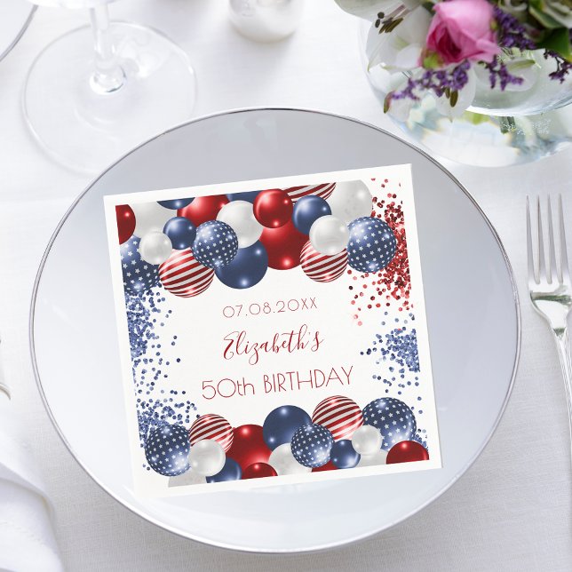 Birthday patriotic USA red white blue flag Napkin (Creator Uploaded)