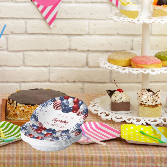 Birthday patriotic USA red white blue flag Paper Plate (Creator Uploaded)
