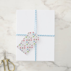 Birthday Pattern Party Hats Balloons Colourful Blu Gift Tags