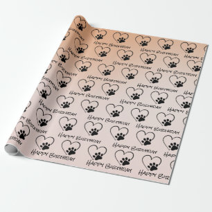 Birthday Paw Print with Hearts Wrapping Paper
