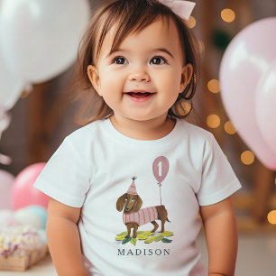 Birthday Paw-ty cute puppy dog Dachshund Age Baby T-Shirt
