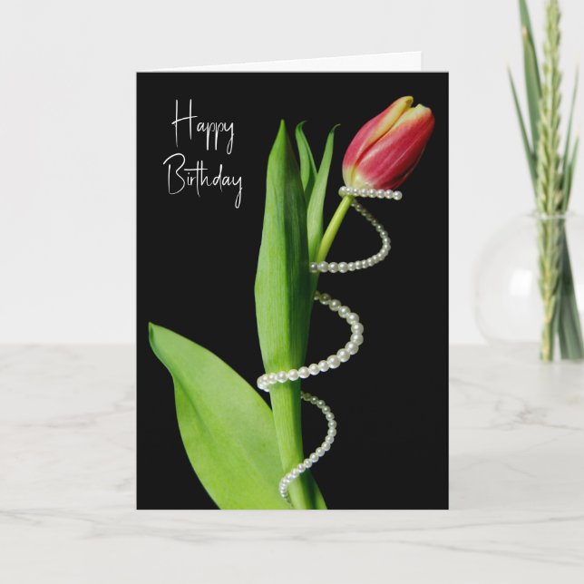 Birthday Pearls Wrapped Around a Tulip Card (Front)