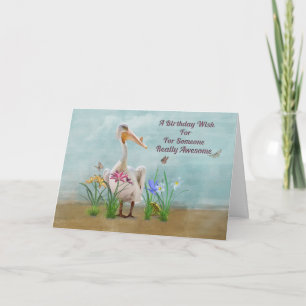 Birthday, Pelican, Flowers and Butterflies Card