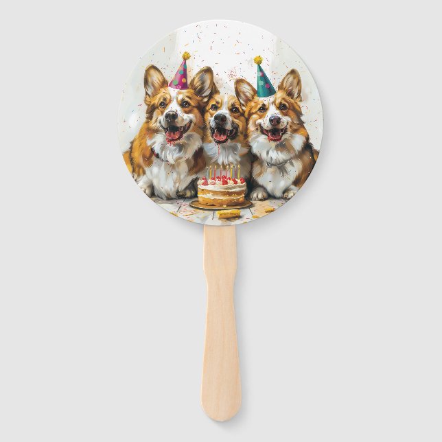 Birthday Pembroke Welsh Corgi Dogs Hand Fan (Front)