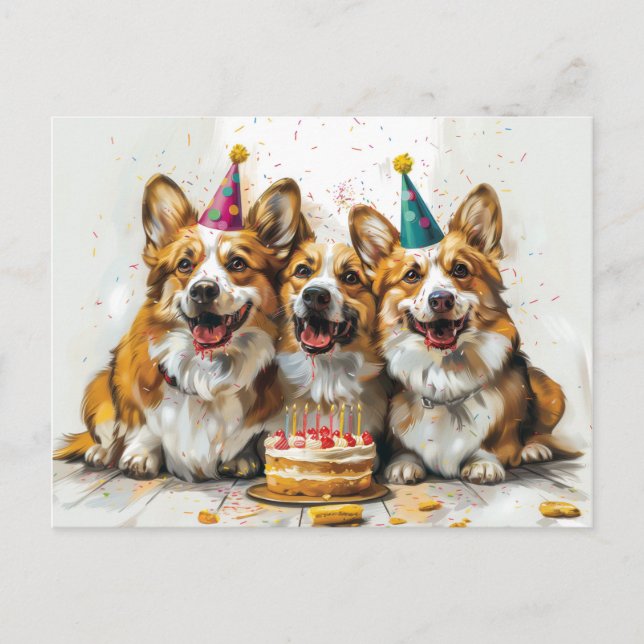 Birthday Pembroke Welsh Corgi Dogs Postcard (Front)