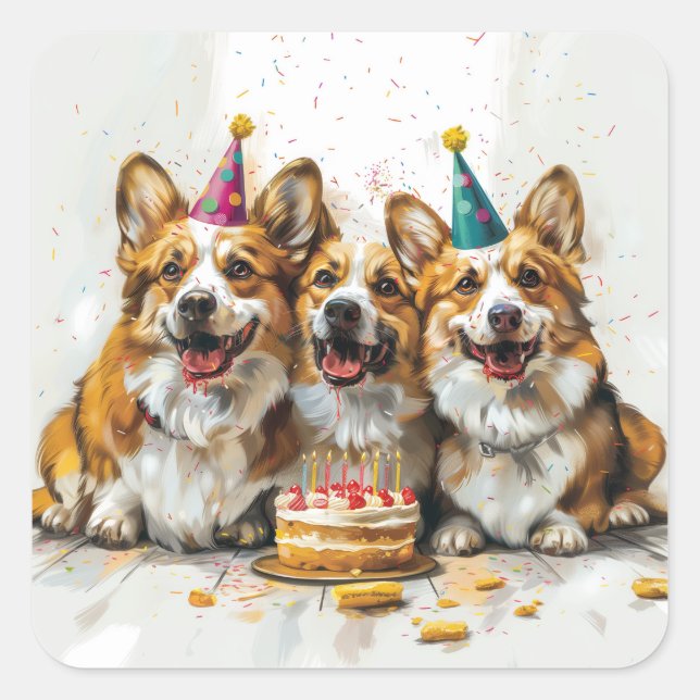 Birthday Pembroke Welsh Corgi Dogs Square Sticker (Front)