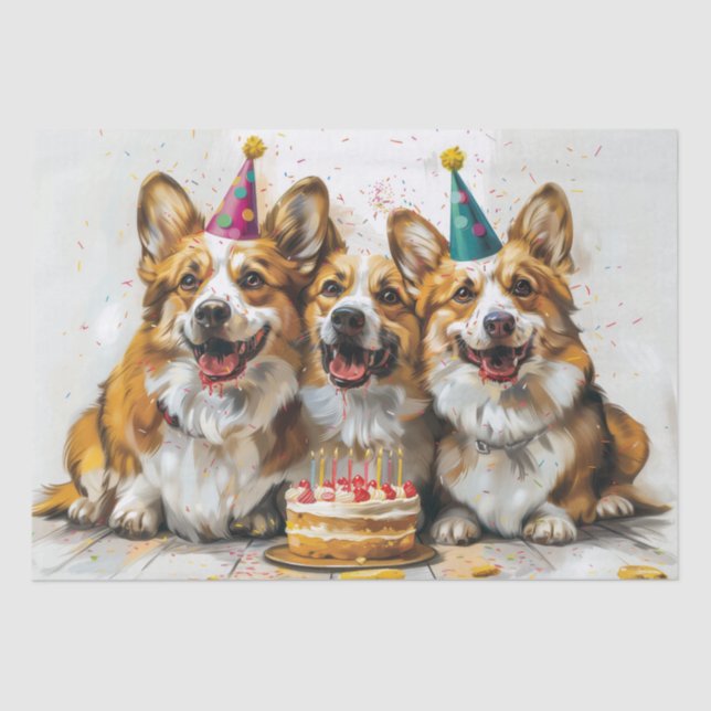 Birthday Pembroke Welsh Corgi Dogs Tissue Paper (Front)
