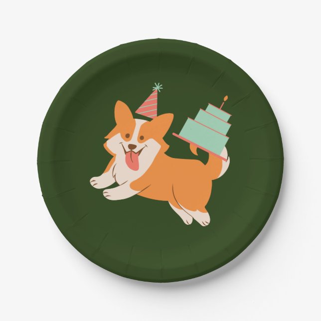 Birthday Pembroke Welsh Corgi Paper Plate (Front)