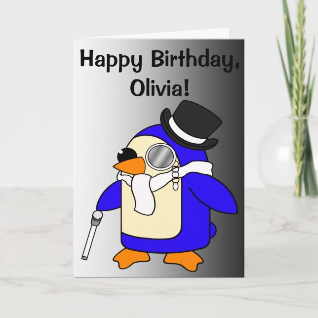 Birthday Penguin Black and White Customisable Card (Front)