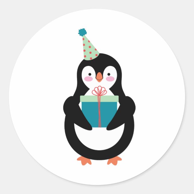 Birthday Penguin Classic Round Sticker (Front)