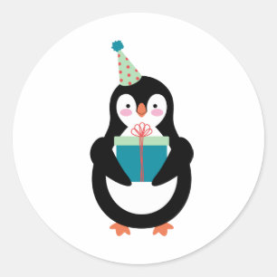 Birthday Penguin Classic Round Sticker