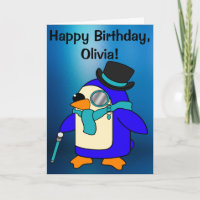 Birthday Penguin Frosty Blue Customisable Card