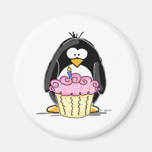 Birthday Penguin with Cupcake Magnet