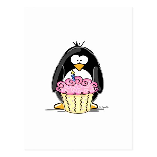 Birthday Penguin with Cupcake Postcard