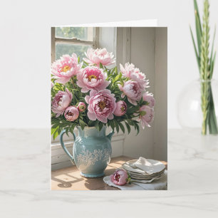 Birthday Peony Bouquet In Vintage Pitcher Card