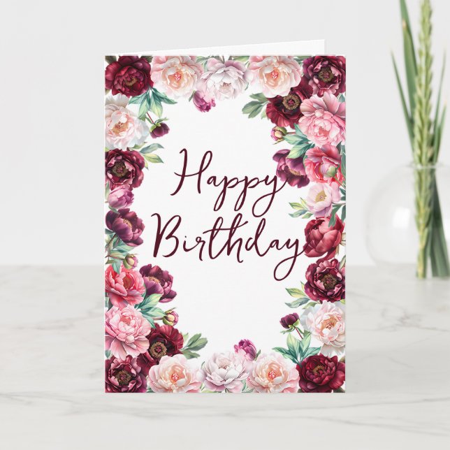 Birthday Peony Watercolor Floral  Card (Front)