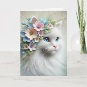 Birthday Persian Cat With Floral Laurel Card