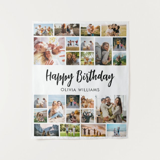 Birthday Personalised 24 Photo Collage Tapestry (Front)
