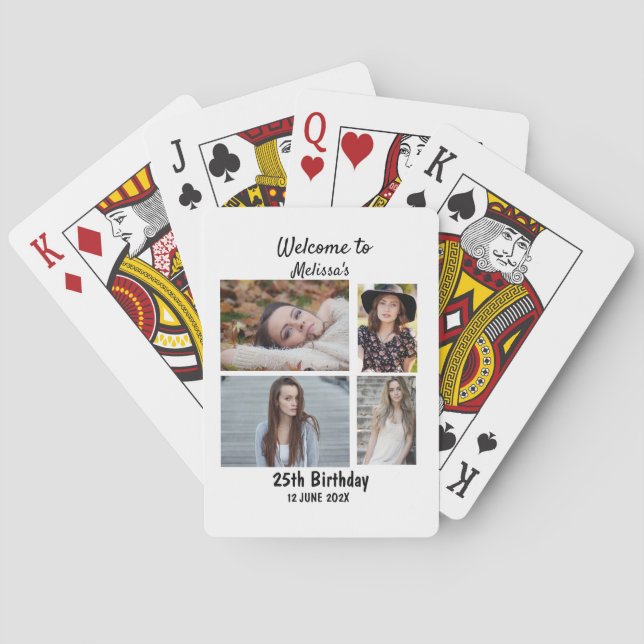 Birthday Personalised 4 Photo Collage Playing Cards (Back)