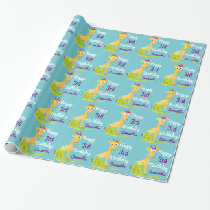 Birthday Personalised Girls Watercoler Giraffe Wrapping Paper