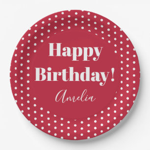Birthday Personalised Happy Birthday Red Polka Dot Paper Plate